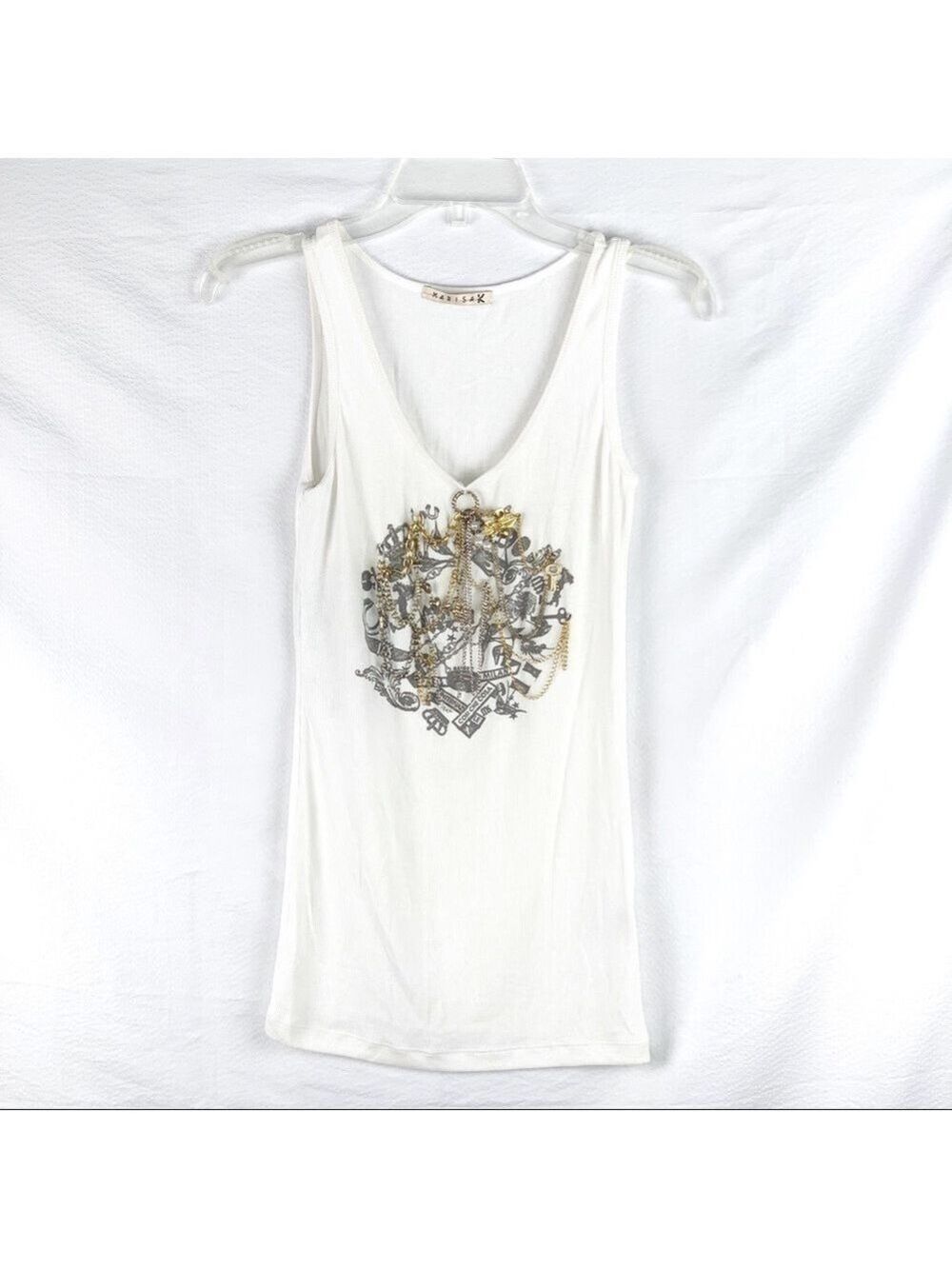 NEW-MARISA K Chains/Charms/Printed White Tank Top